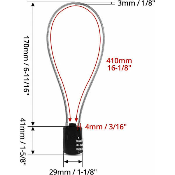 1 kpl vedettävä kaapelilukko, digitaalinen yhdistelmälukkko 41 cm