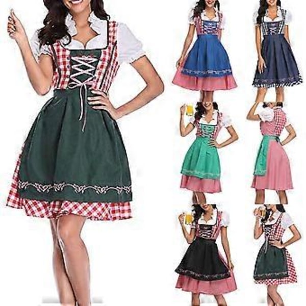 Oktoberfest Ølpige Kostume til Kvinder Bayersk Traditionel Dirndl Kjole Karneval (M Sort)