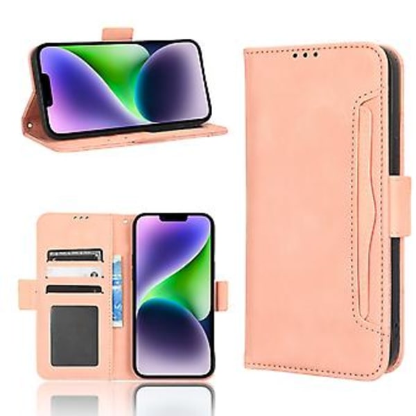 Læder Telefonetui med Kortlommer til iPhone 15 Plus (Pink)
