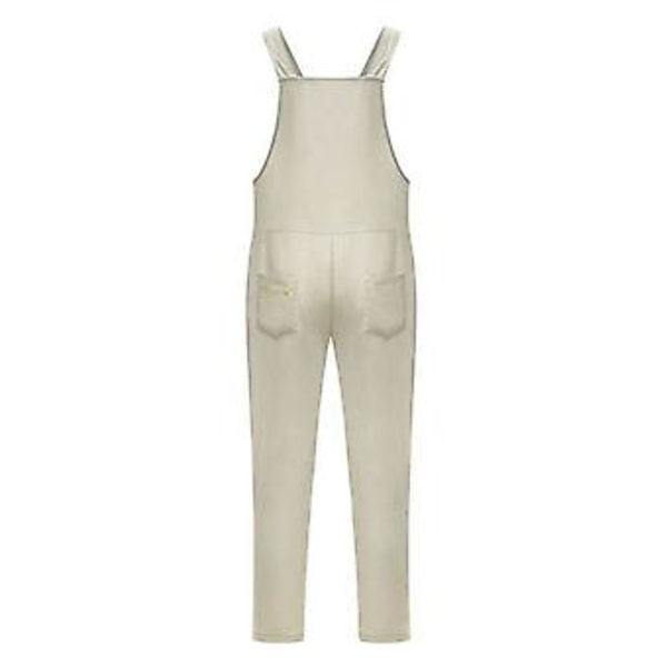 Dame Spring Sommer Casual Løse Lange Bib Bukser Jumpsuits Baggy Bomuld Linned Look Rompers Overalls Bukser Plus Size (2XL Grå Hvid)