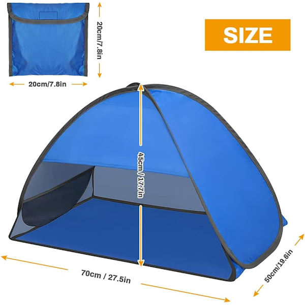 Strandtelt (70*50*45cm), pop-up strandtelt til 1-2 personer, bærbar