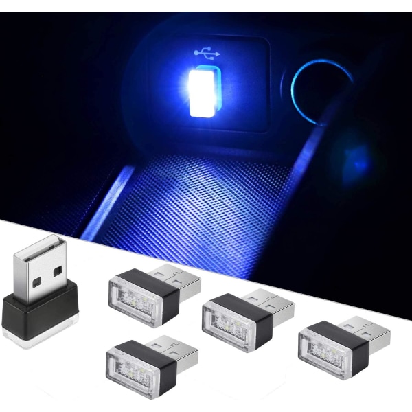 5 st Blue Car LED Atmosphere Lights, Plug-in Lights 5V Mini Inter
