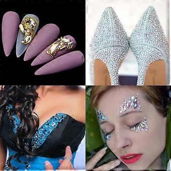 Nagelstenar Kit, Nagelsmycken Platta AB-stenar Kit DIY Hantverk Ädelstenar för Naglar, Skor, Kläder, Smycken (600 Blå Diamanter + 2500 Fla
