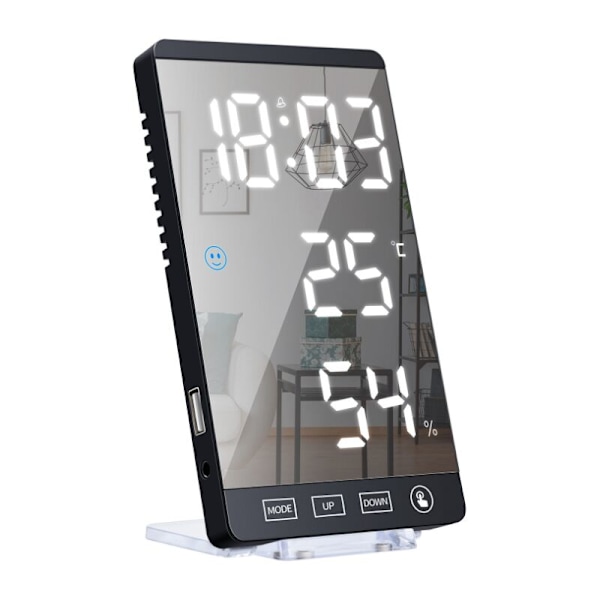LED-spegelklocka termometer och hygrometer elektronisk väderklocka