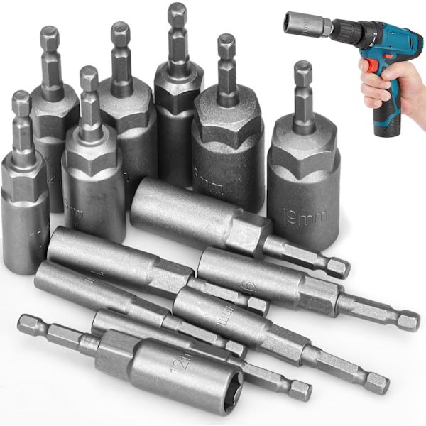 14-delers slagdriverhylse 6-19mm sekskant hylse maskineringsdybde 34mm 1/4'' bitadapter for elektrisk