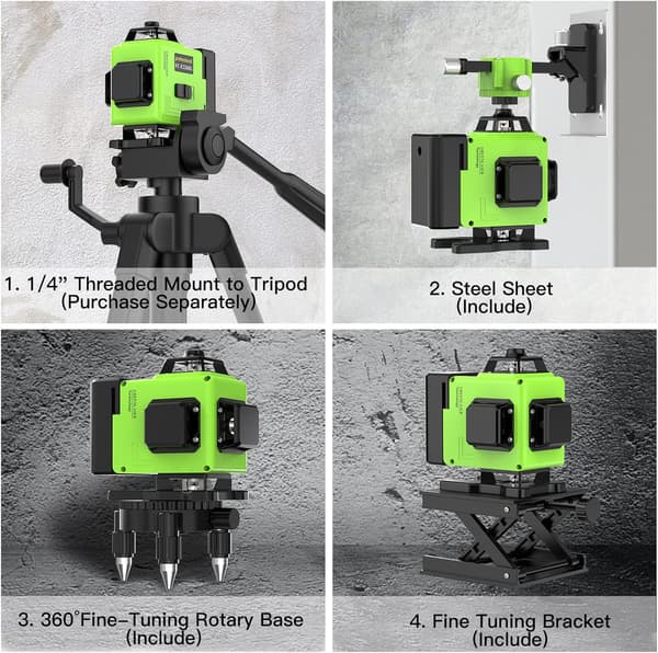 360°x 4 Laseritaso, Itsetaseutuva 3D Pysty- ja Vaakasuora