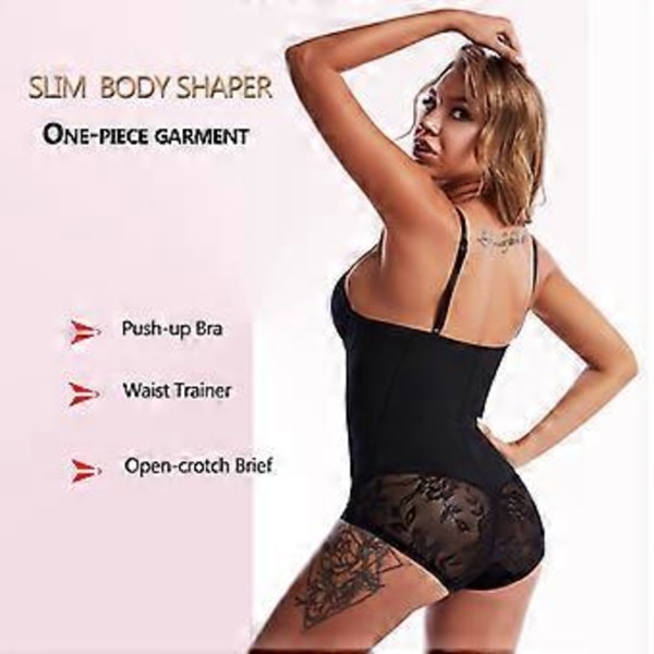 Shapewear Rygglös Kroppsformare för Kvinnor Push Up BH Låg Rygg Tanga Bodysuit (L Svart)