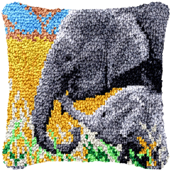 （elefant） Tillverkningssatser för kuddfodral med låskrok, kit med låskrokar DIY-mattabroderi elefantmönster, Ca