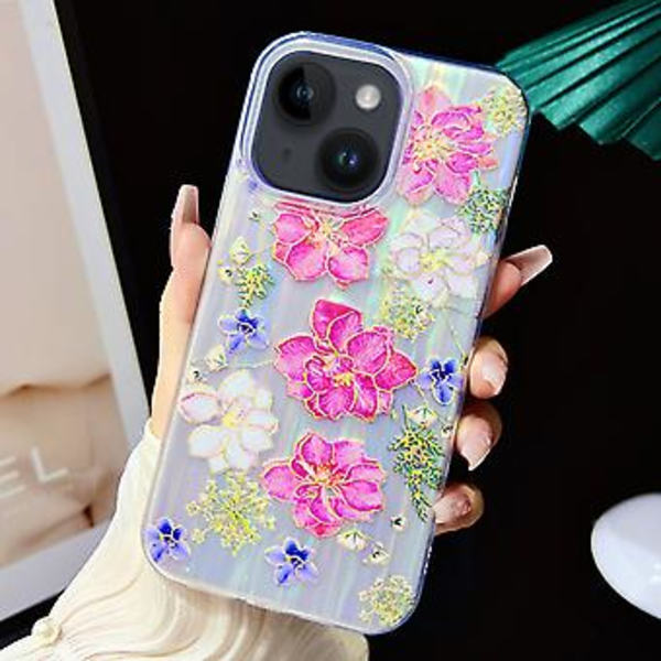 Sähköpinnoitettu TPU + PC -kotelo iPhone 13:lle (Punaiset kukat)