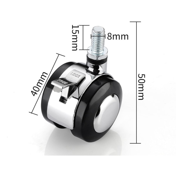 （4cm）8 st tunga hjul för kontorsmöbler, stumma fåtölj- och stolhjul, ersättningssvängform