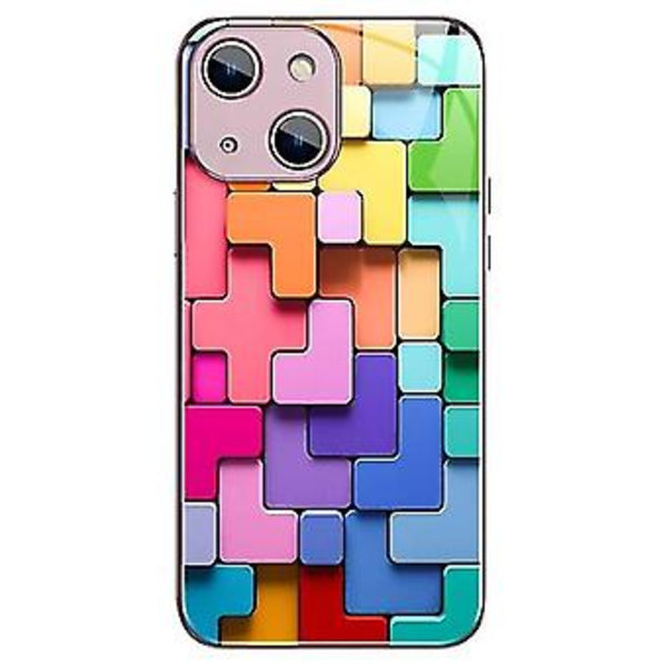 Färgglatt leksaksbyggstenmönster Stötsäkert glasfodral för Iphone 14 Plus (Rosa)