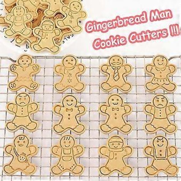 10 stycken Mini Pepparkaksmän Pepparkaksformar, 3D Utstående Juldesign Pepparkaksstämplar, Mini Roliga Pepparkaksformar, Julgranspynt Pepparkaksform