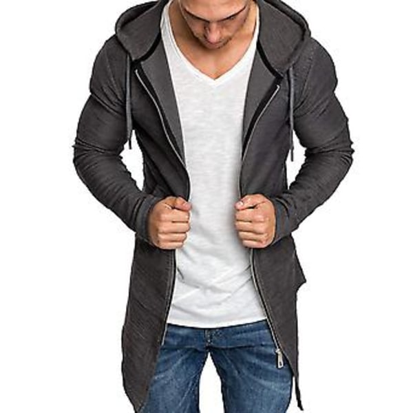 Fianao Herrkappa Solid Färgad Cardigan Slank Lång Vårförkläde för Dagligt Bruk (M Grå)