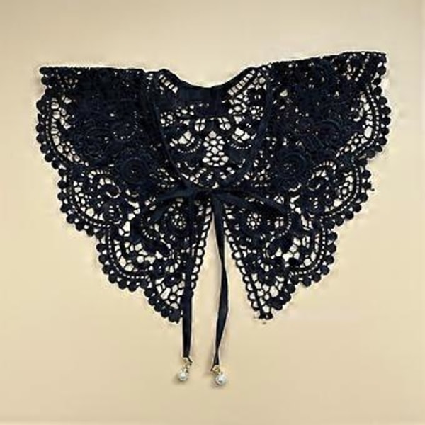 Blondekrage Dame Falsk Krage Snøring Broderi Krage Dickey Krage Hanfu Falsk Krage Avtakbar Krage for Kjole (Metallspenne Svart)