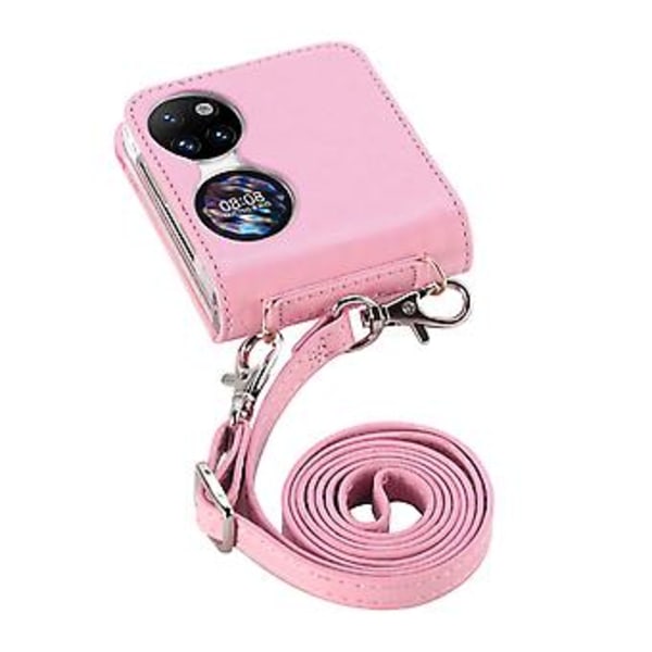 Diagonal Embosset Lommebok-etui for Huawei P50 Pocket (Rosa)