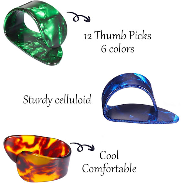 Tumgrepp Finger Picks, Medium, Vinklad Platt, Celluloid Gitarr F