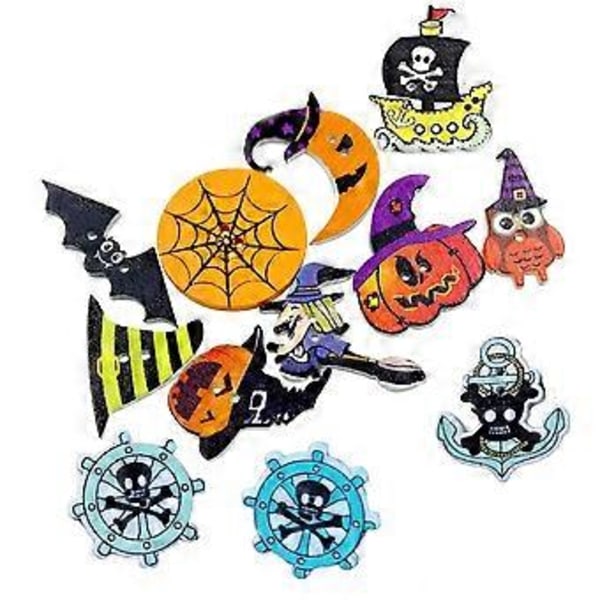 100 stk. 2-Hulls Halloween Kostyme Tresømknapper Maleri Dekorative Knapper for Sying DIY Håndverk