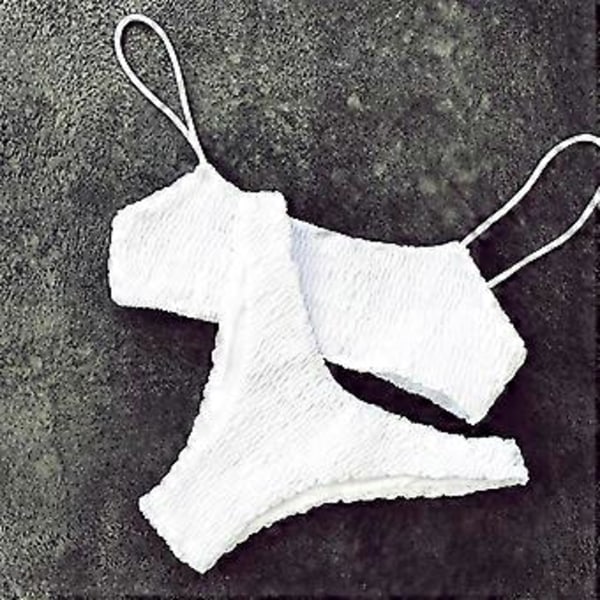 Dam Plisserad Bikini 2-Dels Set Baddräkt Strandkläder Badkläder Vit (S)