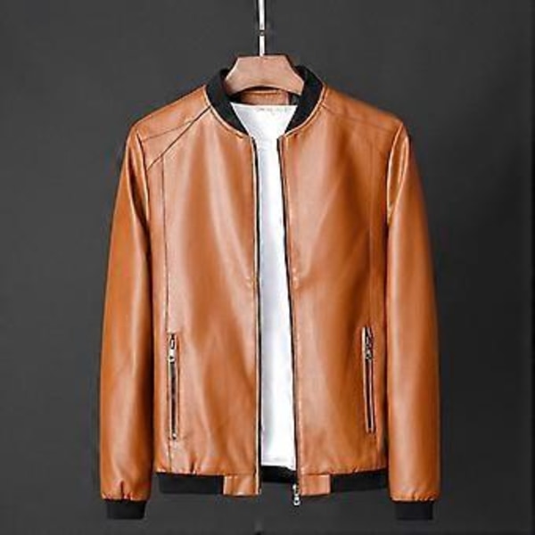Kevät Syksy Uusi Nahka Miesten Rento Takki Korealainen Muodikas Slim-fit Tyylikäs Nuorten Biker-takki (6XL ruskea)