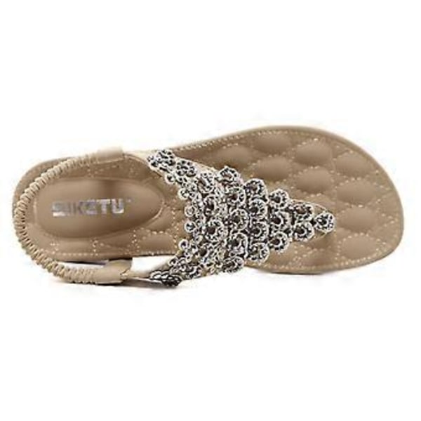 Sommersandaler Rhinestone Boho Store Størrelse Dame Flade (EU 37 Abrikos)