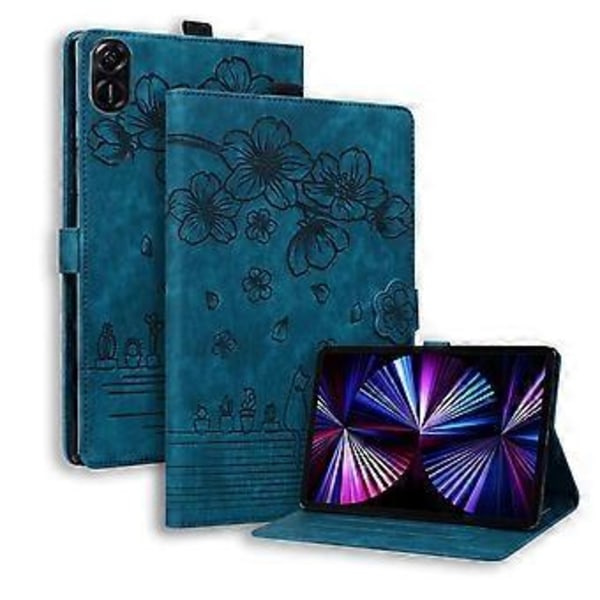 Läderfodral för Honor Pad X8a med kattmotiv (Blå)