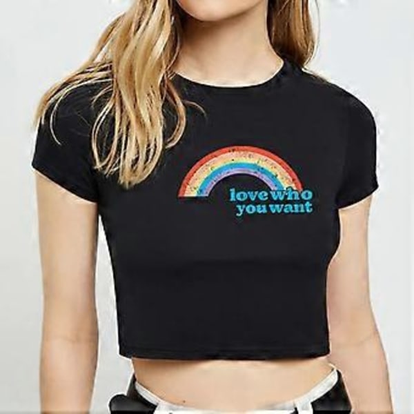 Dame Sød Bogstavtrykt Kortærmet Crop T-shirts Top Rund Hals Slim Fit T-shirts Streetwear Casual Sommer Toppe Gul L(L Gul)
