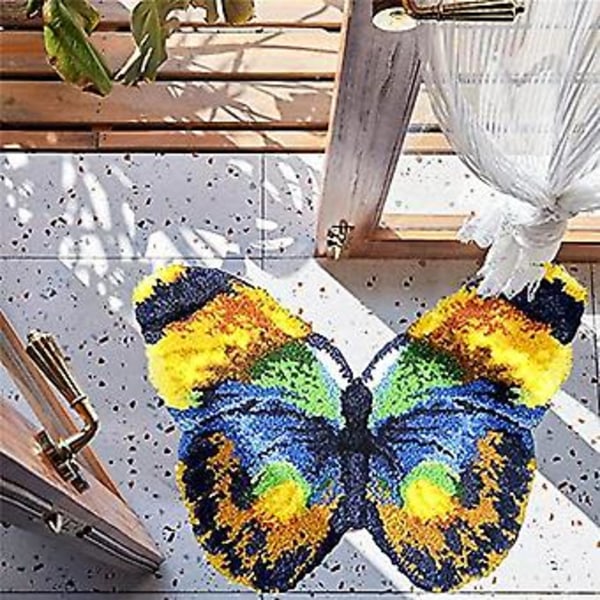 Latch Hook Kits Tæppe med Butterfly Form Broderi Tæppe Tapestry Kits til Voksne Børn Begynder DIY Tæppefremstilling Kits Tæppe Hæklet Garn Kits, 52X38cm