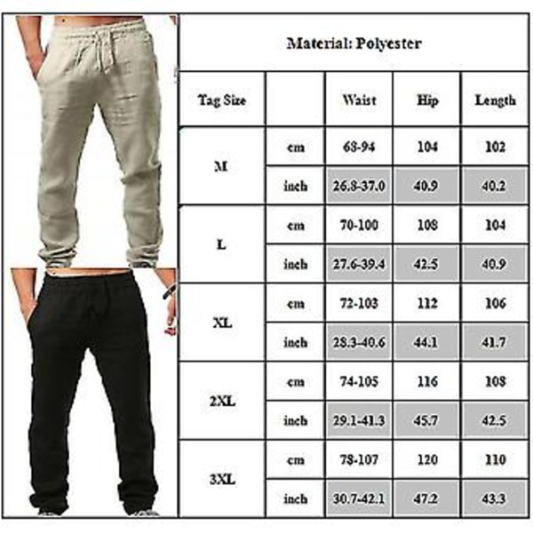 Mænds Sommer Harem Bomuld Linned Bukser Yoga Snøre Løse Elastiske Bukser (XL Khaki)
