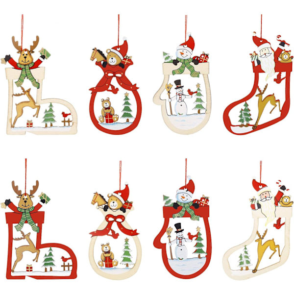 8 st Träjulgranspynt, Julgransdekoration, DIY W