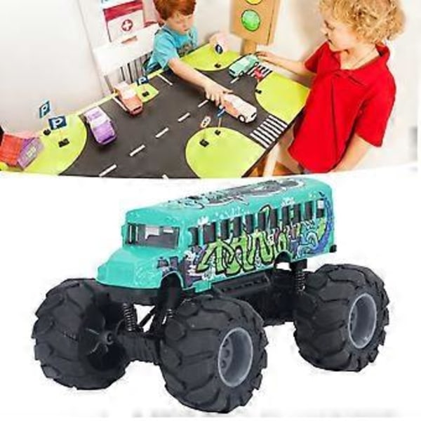 1:43 Mittakaavan Linja-auto Automalli Metalliseos Isot Pyörät Korkea Simulaatio Vedä Taakse Koulubussi Lelu Graffiti Vihreä