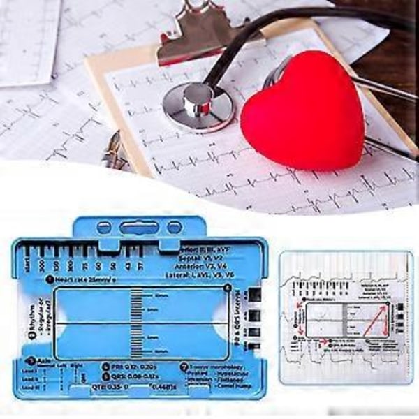 Liten Elektrokardiogram 7-stegs Linjal Bekväm Kompakt EKG-linjal för Användning i Farten (Med fodral)