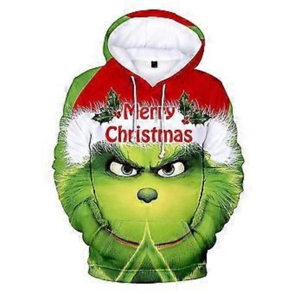 Herr Dam Jul Grinch 3D-tryckt Hoodie Långärmad Tröja med Huva Pullover Jumper Casual Lös Jultoppar (M E)