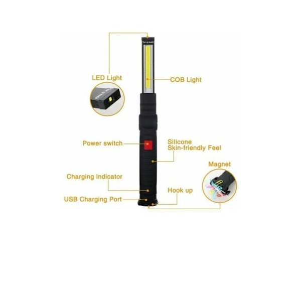 2 x Uppladdningsbar Led Cob Arbetslampa Workshop Cob Fackla Blixt
