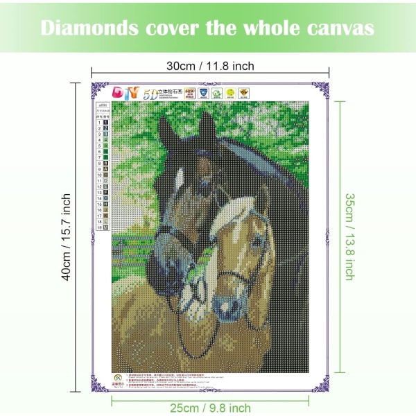 5D Diamantmaleri Kit 30x40cm DIY Farverig Hest Diamantkunst