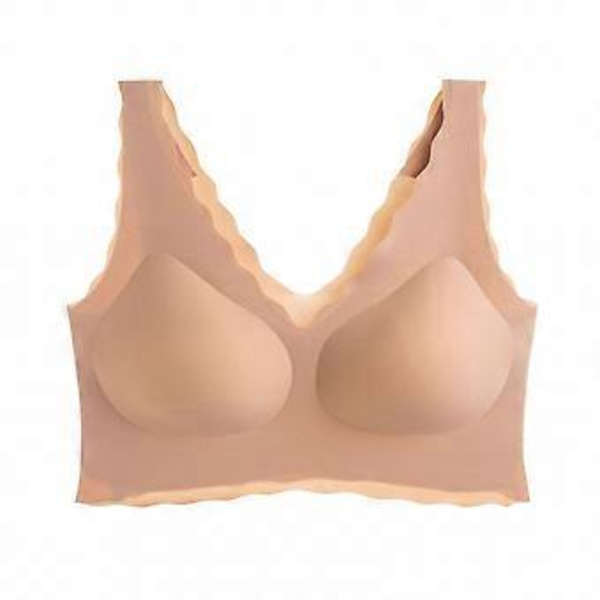 Trådløse T-shirt BH'er til kvinder, fuld dækning, usynlig hverdags-bralette med bølget kant, bred strop, V-hals undertøj med indlæg, farve One Size (farve)