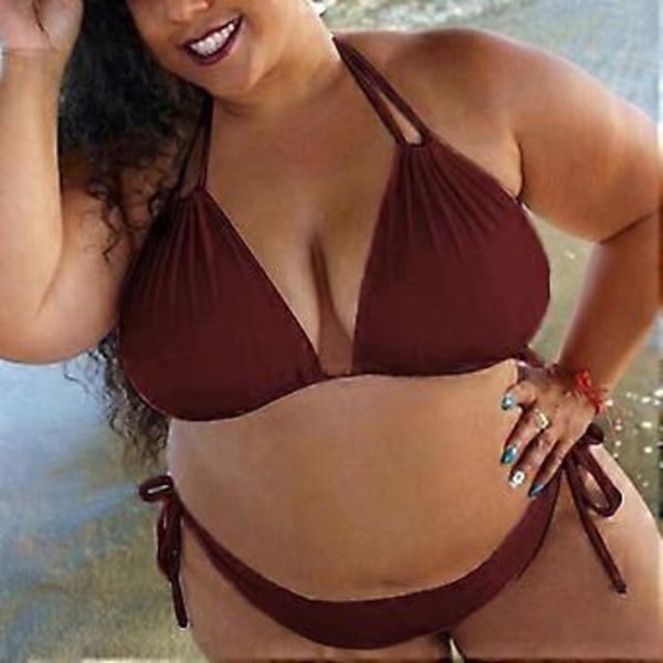 Plus Size Dam Baddräkt Vadderad Halterneck Bikini Set Strand Badkläder Sommar -NMAOV(3XL Svart)