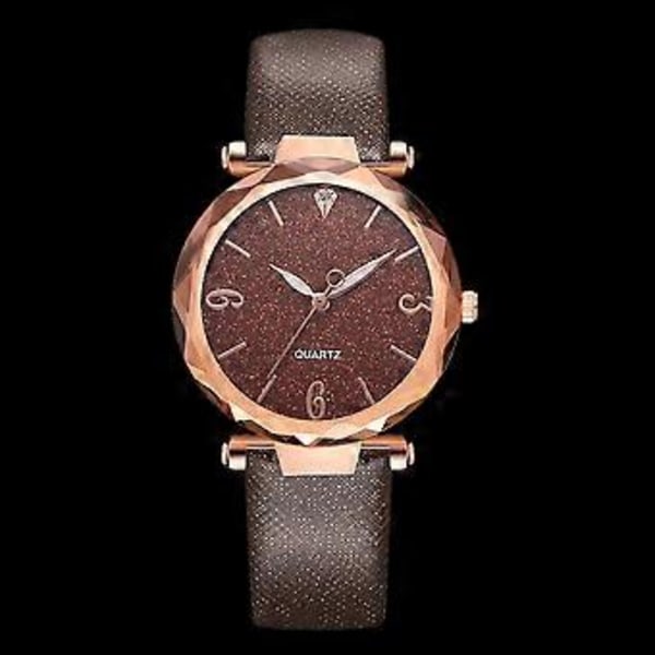 Simpelt Mode PU Rem Dameur Delikat Rosaguld Urkasse Quartz Armbåndsur Brun