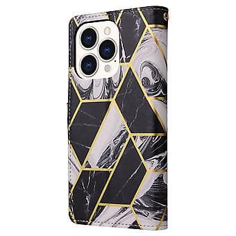 Marmor Bronse PU-etui for iPhone 14 Pro (Svart)