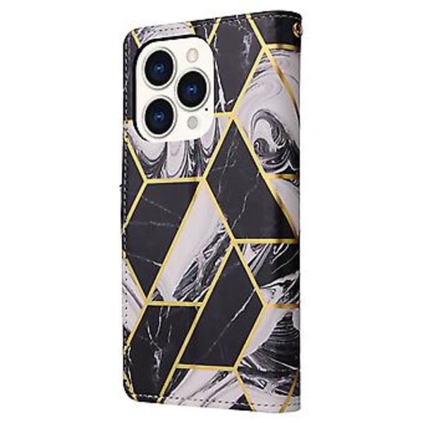 Marmorbrons PU-fodral för iPhone 14 Pro (Svart)
