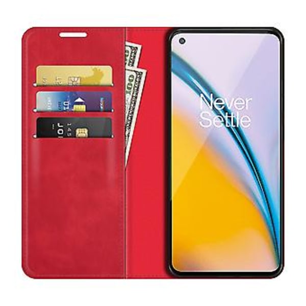 Til OnePlus Nord 2 5G Magnetisk Sugning Læderetui (Rød)
