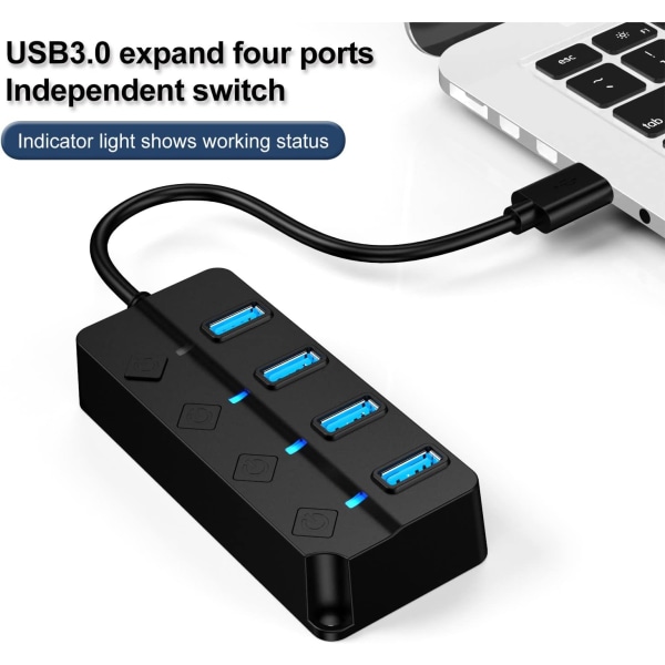 1 stk. sort 4-ports USB 3.0-hub, 4-ports USB 3.0 5 Gbps hubadapter