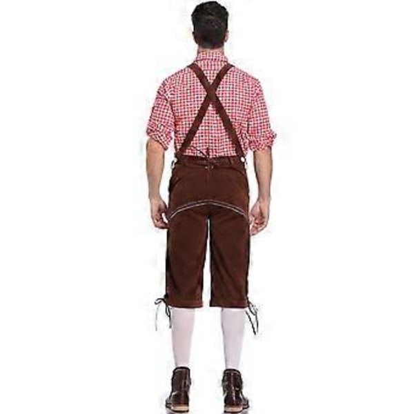 Tysk traditionel herre Oktoberfest-beklædning ternet skjorte broderede seler dragt (M rød skjorte og brune overalls)