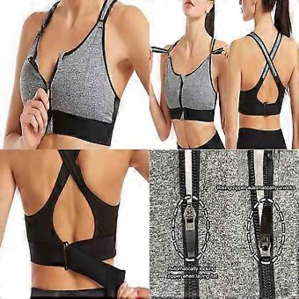 Naisten High Impact Urheiluliivit Vetoketjulla Edessä Plus Koko Pehmustettu Jooga Push Up Liivi (XL musta)