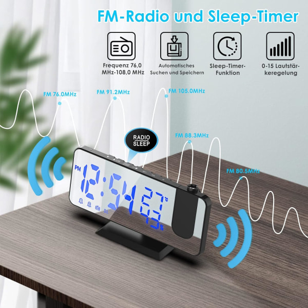 Digital väckarklocka radio med skärmljusstyrka Proj