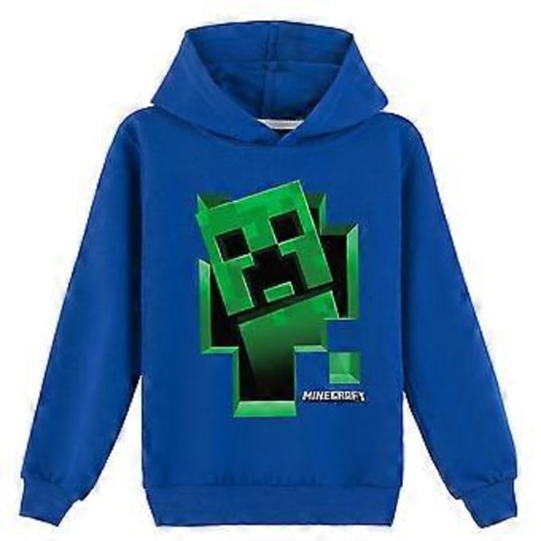 Minecraft Lasten Creeper Kuviollinen Huppari Rento Pitkähihainen Huppupusero -NMAOV (6-7 vuotta Tumman Sininen)