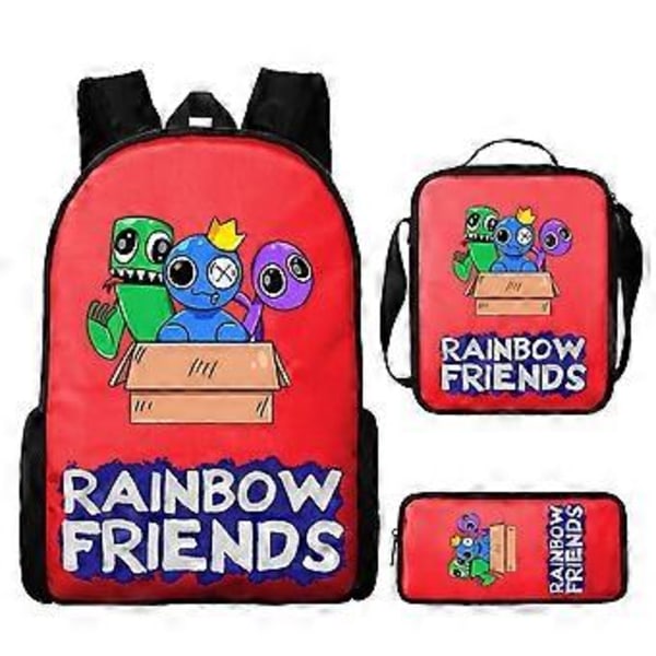 Rainbow Friends -koululaukku, sarjakuvareppu, olkalaukku ja penaali, kolmiosainen setti 10-NMAOV