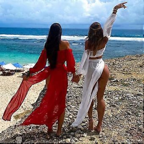 Dame Mesh Gjennomsiktig Langermet Kort Topp Bikini Bluse Dress Todelt Badeantrekk (flere alternativer) (Grønn)