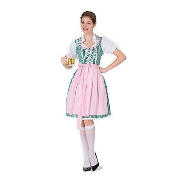 S-3XL Clearlove Naisten Saksalainen Dirndl-mekko Puvut Baijerin Oktoberfest Halloween Karnevaaliin (XL Vihreä)