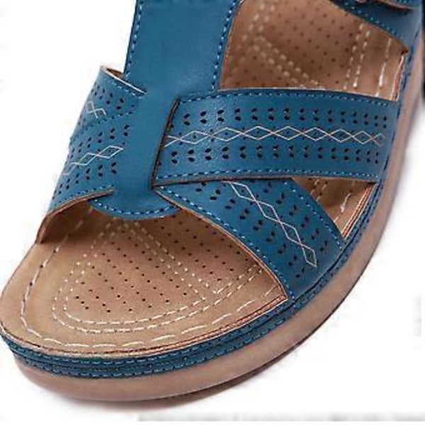 Sandaler for kvinner med tykk såle og søm, stor størrelse, sommerkilhæl, tøfler (EU 36 Blå)