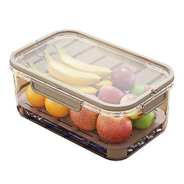 Transparent Crisper Box med Dräneringsplatta Multifunktionell Förvaringslåda för Kylskåp för Skollunch (Kaffe)